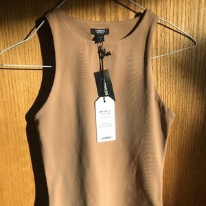 Tan Body Contour High Compression High Neck Cropped Tank